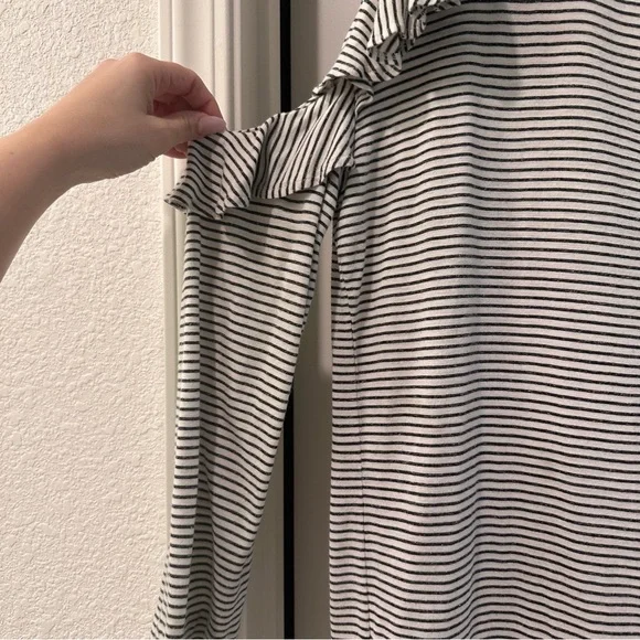 All Saints Striped Ruffle Sleeve Top - Black and White - Picture 4 of 5
